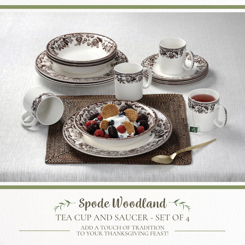 Spode فنجان شاي وصحن سبود ديلامير، مجموعة من 4 - أدوات شرب العطلات، لتقديم القهوة أو الشاي بسعة 7 أونصات، آمنة في غسالة الصحون والميكروويف والفريزر - أدوات مائدة احتفالية، مصنوعة في إنجلترا - Image 2